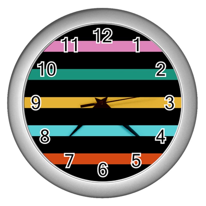 Colorful Mime Black Stripes Wall Clock (Silver)