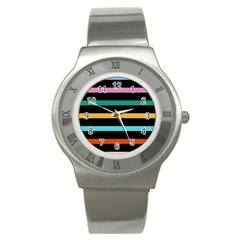 Colorful Mime Black Stripes Stainless Steel Watch by tmsartbazaar