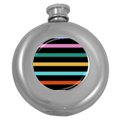 Colorful Mime Black Stripes Round Hip Flask (5 Oz) by tmsartbazaar