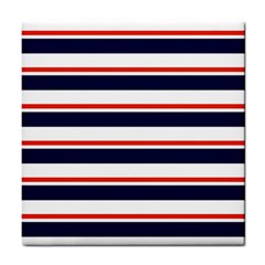 Red With Blue Stripes Tile Coaster by tmsartbazaar