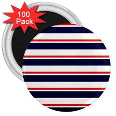 Red With Blue Stripes 3  Magnets (100 Pack) by tmsartbazaar