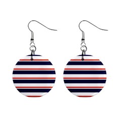 Red With Blue Stripes Mini Button Earrings by tmsartbazaar