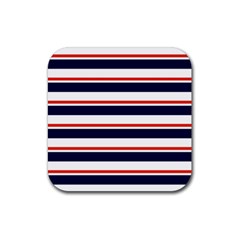 Red With Blue Stripes Rubber Coaster (square)  by tmsartbazaar