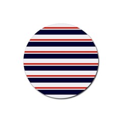 Red With Blue Stripes Rubber Coaster (round)  by tmsartbazaar