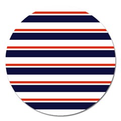 Red With Blue Stripes Magnet 5  (round) by tmsartbazaar