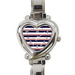 Red With Blue Stripes Heart Italian Charm Watch by tmsartbazaar