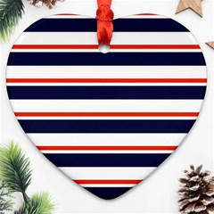 Red With Blue Stripes Heart Ornament (two Sides) by tmsartbazaar