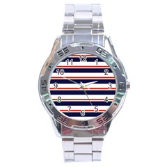 Red With Blue Stripes Stainless Steel Analogue Watch by tmsartbazaar