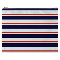 Red With Blue Stripes Cosmetic Bag (xxxl) by tmsartbazaar