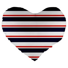 Red With Blue Stripes Large 19  Premium Heart Shape Cushions by tmsartbazaar