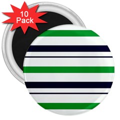 Green With Blue Stripes 3  Magnets (10 Pack)  by tmsartbazaar