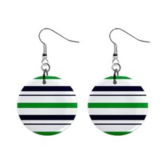 Green With Blue Stripes Mini Button Earrings by tmsartbazaar