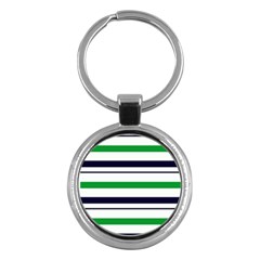 Green With Blue Stripes Key Chain (round) by tmsartbazaar