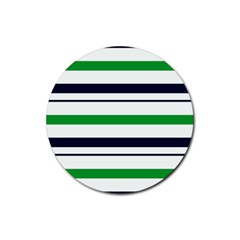 Green With Blue Stripes Rubber Coaster (round)  by tmsartbazaar