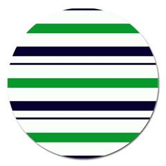 Green With Blue Stripes Magnet 5  (round) by tmsartbazaar