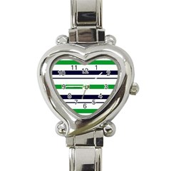 Green With Blue Stripes Heart Italian Charm Watch by tmsartbazaar