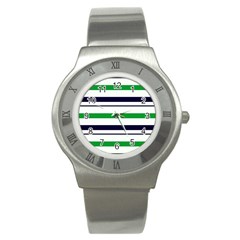 Green With Blue Stripes Stainless Steel Watch by tmsartbazaar