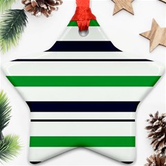 Green With Blue Stripes Star Ornament (two Sides) by tmsartbazaar