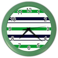 Green With Blue Stripes Color Wall Clock by tmsartbazaar