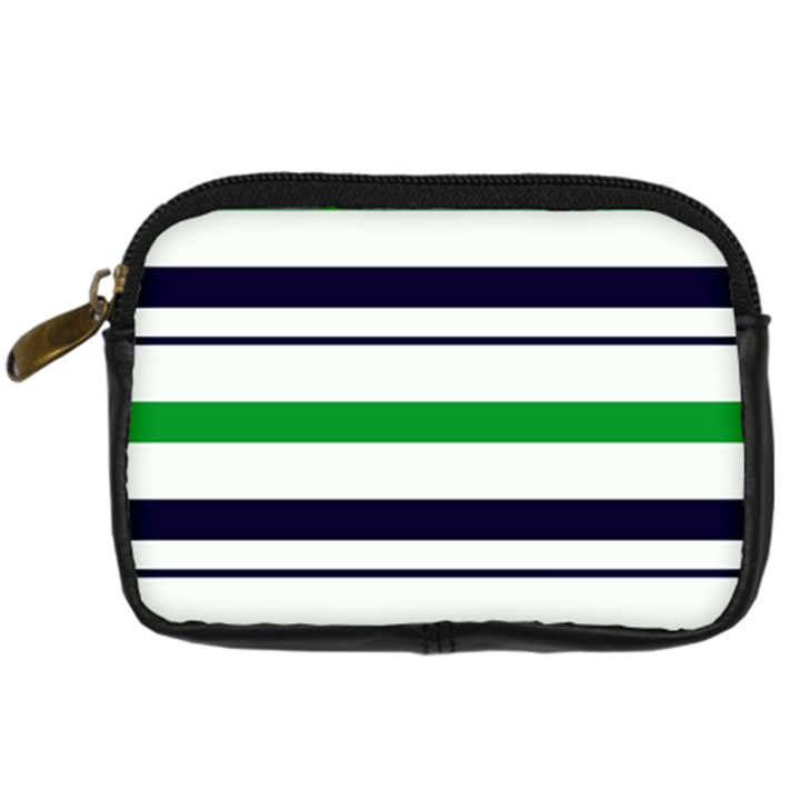 Green With Blue Stripes Digital Camera Leather Case