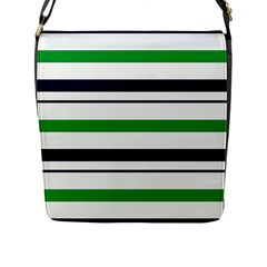 Green With Blue Stripes Flap Closure Messenger Bag (l) by tmsartbazaar