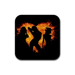 Shadow Heart Love Flame Girl Sexy Pose Rubber Square Coaster (4 Pack)  by HermanTelo