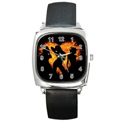 Shadow Heart Love Flame Girl Sexy Pose Square Metal Watch by HermanTelo