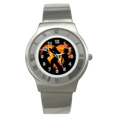 Shadow Heart Love Flame Girl Sexy Pose Stainless Steel Watch