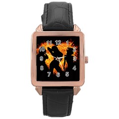 Shadow Heart Love Flame Girl Sexy Pose Rose Gold Leather Watch  by HermanTelo