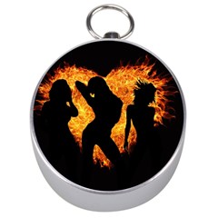 Shadow Heart Love Flame Girl Sexy Pose Silver Compasses