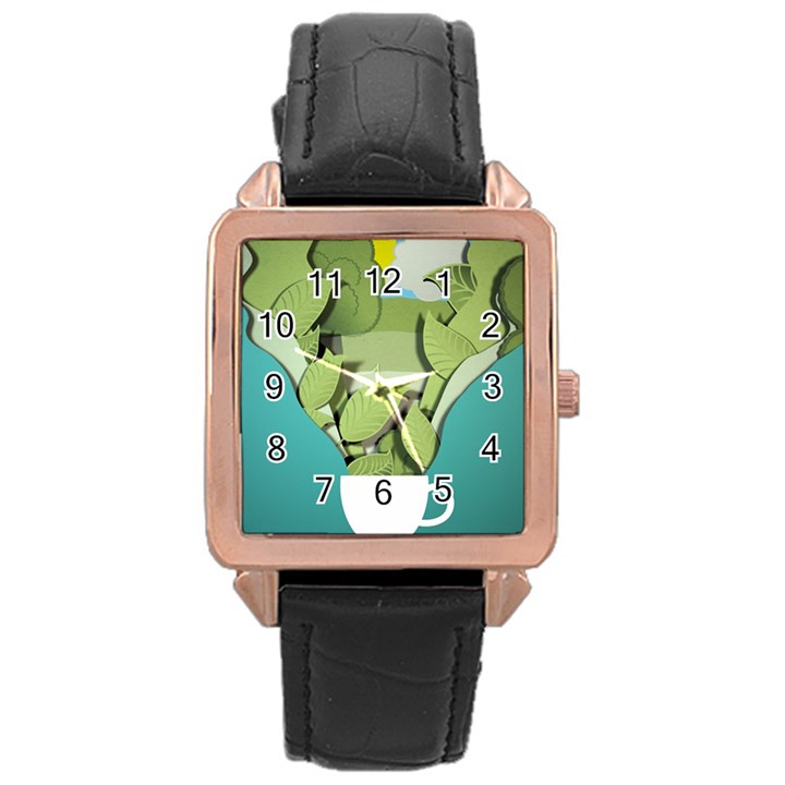 Illustrations Drink Rose Gold Leather Watch 