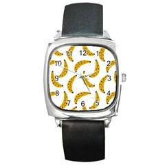 Banana Fruit Yellow Summer Square Metal Watch by Mariart