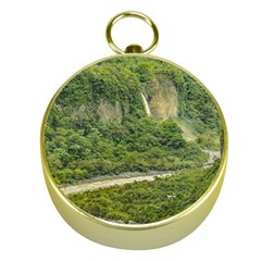 Amazonia Landscape, Banos, Ecuador Gold Compasses by dflcprintsclothing