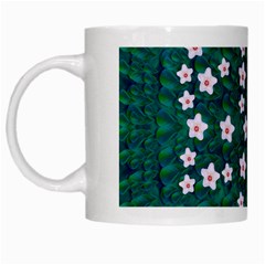 Porcelain Flowers  On Leaves White Mugs by pepitasart