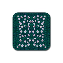 Porcelain Flowers  On Leaves Rubber Coaster (square)  by pepitasart