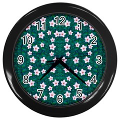 Porcelain Flowers  On Leaves Wall Clock (black) by pepitasart