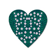 Porcelain Flowers  On Leaves Heart Magnet by pepitasart