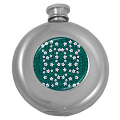 Porcelain Flowers  On Leaves Round Hip Flask (5 Oz) by pepitasart