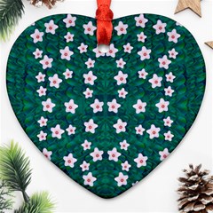 Porcelain Flowers  On Leaves Heart Ornament (two Sides) by pepitasart