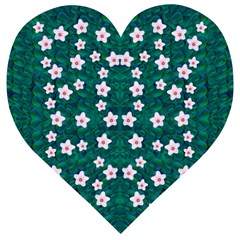 Porcelain Flowers  On Leaves Wooden Puzzle Heart