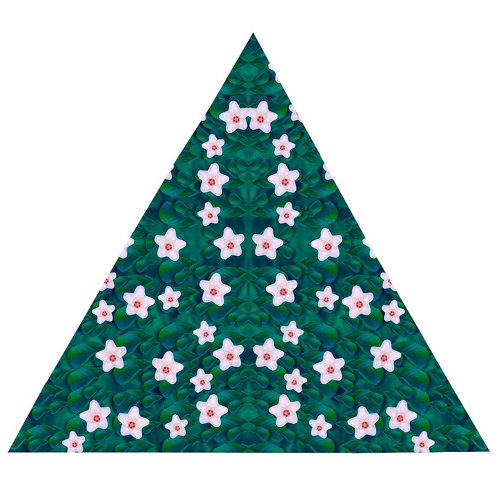 Porcelain Flowers  On Leaves Wooden Puzzle Triangle