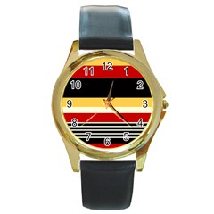 Contrast Yellow With Red Round Gold Metal Watch by tmsartbazaar