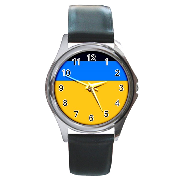 Bright Yellow With Blue Round Metal Watch