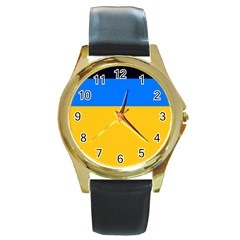 Bright Yellow With Blue Round Gold Metal Watch by tmsartbazaar