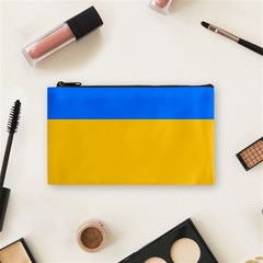 Bright Yellow With Blue Cosmetic Bag (small) by tmsartbazaar