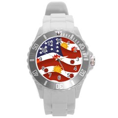 Flage Save Usa Corona Round Plastic Sport Watch (l) by HermanTelo