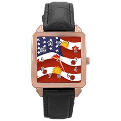 Flage Save Usa Corona Rose Gold Leather Watch  by HermanTelo