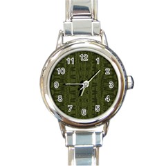 Army Green Color Batik Round Italian Charm Watch by SpinnyChairDesigns