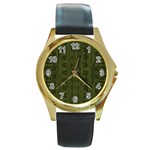 Army Green Color Batik Round Gold Metal Watch Front