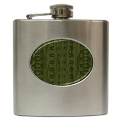 Army Green Color Batik Hip Flask (6 Oz) by SpinnyChairDesigns